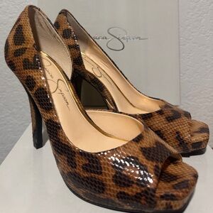 Jessica Simpson Josette Leopard Print Peep Toe Heels